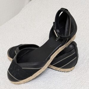 Botkier New York Hudson Zipper Ankle Strap Black Espadrille Sandal 6